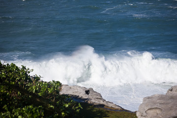 Storm waves crashing on the rocks, Bondi Australia