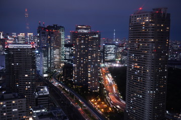 Fototapeta na wymiar Cityscape of Tokyo city skyline at night in Japan