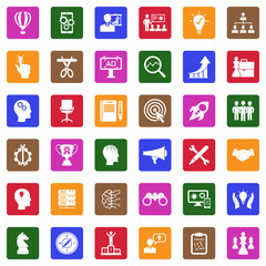 Business Start Up Icons. White Flat Design In Square. Vector Illustration.
