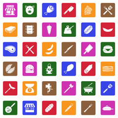 Butcher Icons. White Flat Design In Square. Vector Illustration.