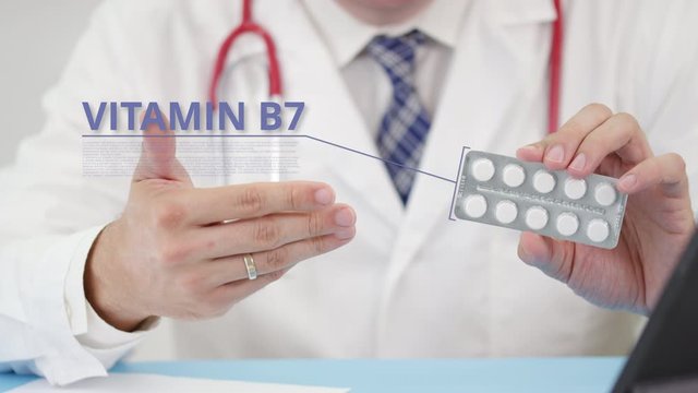 Vitamin b7 blister pack with tablets in doctor's hand