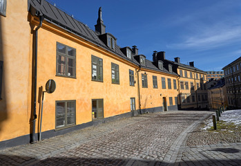Facade of traditional housing in Stockholm