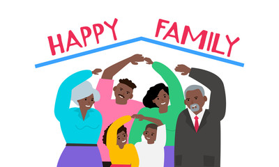 happy family african american make roof from hands over heads    vector illustration