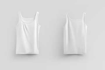 Unisex white t-shirt mockup hanging on background for design presentation, logo, front, back view.