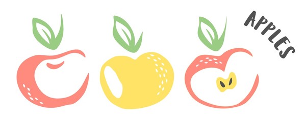 Set of 3 apples hand painted with ink brush