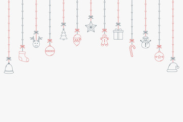 Fototapeta na wymiar Empty Xmas card with hanging icons. Christmas decoration. Vector