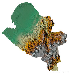 Nariño, department of Colombia, on white. Relief