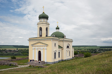 Fototapeta na wymiar The Saint Alexander Nevsky Church near Khotyn Fortress, Khotyn, Ukraine 
