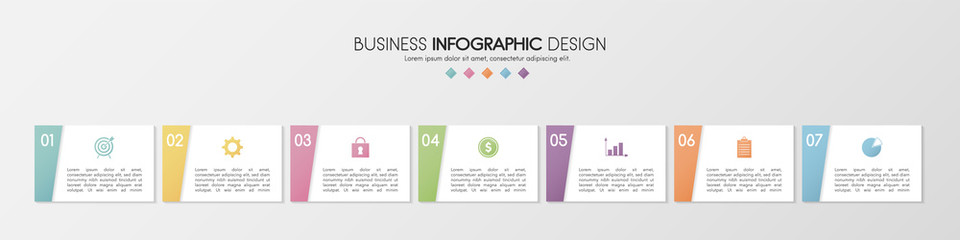 Diagram with 7 steps. Colourful infograph. Vector