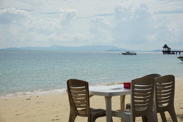 Outdoor restaurant at the beach . Thailand .