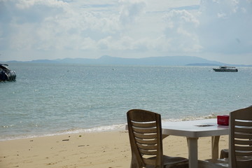 Outdoor restaurant at the beach . Thailand .