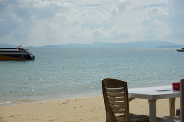 Outdoor restaurant at the beach . Thailand .