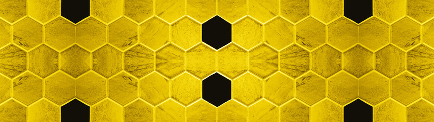 honeycombs background - Yellow black modern tile mirror made of hexagon geometric seamless concrete...
