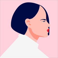 Flat Vector Style Illustration Side Profile Woman