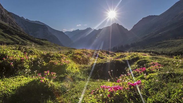 Alps mountain sunset over alps mountains in karwendel austria time lapse footage in 4k, nature landacapes.