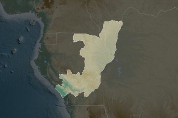Republic of Congo borders. Neighbourhood desaturated. Relief