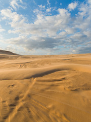 Fototapeta na wymiar Sand dune view with cloudy blue sky.