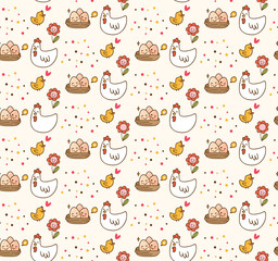 Chicken and egg kawaii background