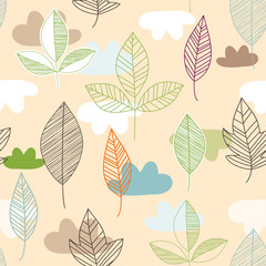 Beautiful vector illustration of leaves pattern. Floral organic background. Pastel Color