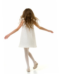 Rare View of Long Haired Girl Wearing Beautiful White Lace Dres