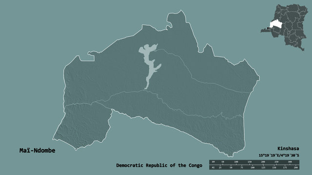 Ma&iuml;-Ndombe, province of Democratic Republic of the Congo, zoomed. Administrative