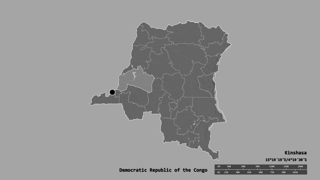 Location of Ma&iuml;-Ndombe, province of Democratic Republic of the Congo,. Bilevel