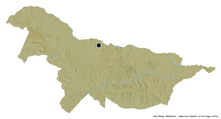 Nord-Ubangi, province of Democratic Republic of the Congo, on white. Relief