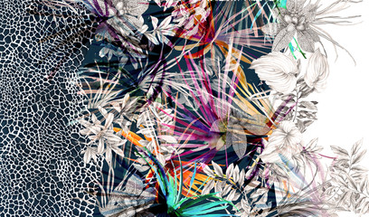 Floral seamless pattern tropical palm pattern hand drawn with exotic palm leaves © hellodesignen