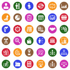 Business Icons. White Flat Design In Circle. Vector Illustration.