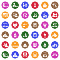 Business Presentation Icons. White Flat Design In Circle. Vector Illustration.