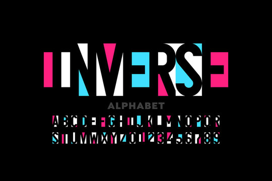 Negative space style font, alphabet letters and numbers