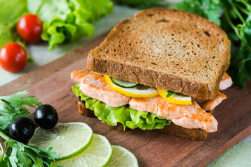 sandwich with salmon and vegetables