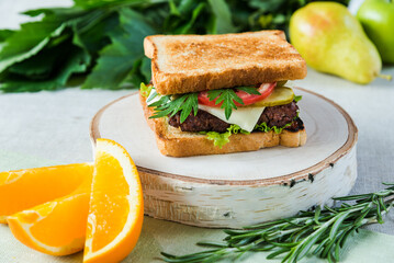 sandwich with ham and vegetables