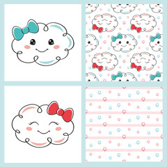 Set cartoon clouds and seamless patterns for kids