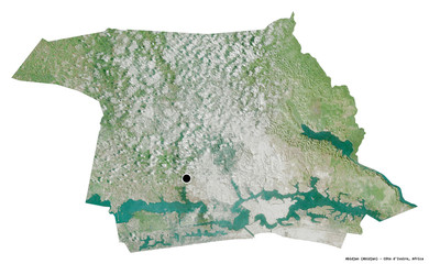 Abidjan, autonomous district of Côte d'Ivoire, on white. Satellite