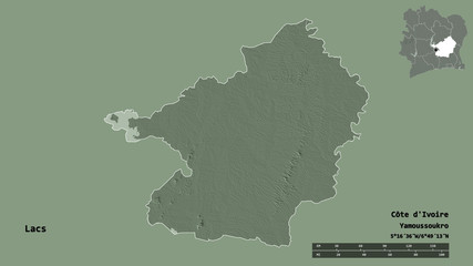 Lacs, district of Côte d'Ivoire, zoomed. Administrative
