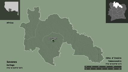 Fototapeta na wymiar Savanes, district of Côte d'Ivoire,. Previews. Administrative