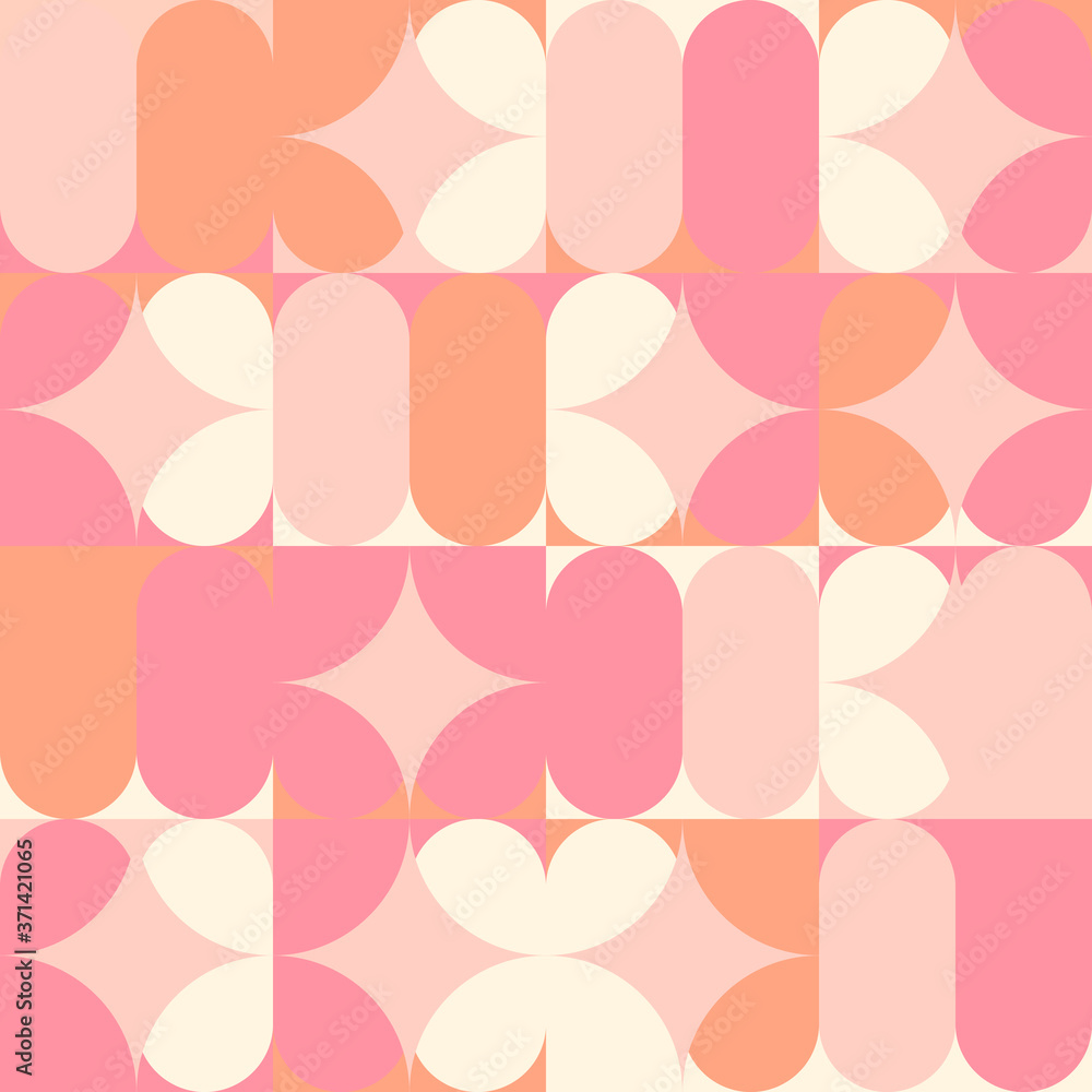 Aufkleber Modern vector abstract seamless geometric pattern with semicircles, circles and squares in retro scandinavian style. Illustration with geometric figures. 