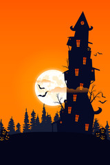 Halloween poster. Scary party invitation flyer template with horror symbols pumpkin bones skull vector halloween background.