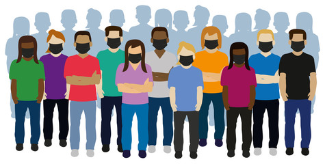 Fototapeta premium group of young adult student wearing face mask
