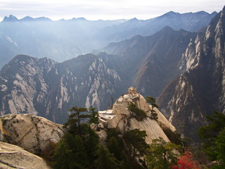 Huashan Mountain near Xian City. The Most dangerous Trail and Crowned People in China. Mount Hua is one of the Five Great Mountains of China in Huayin City, Shaanxi Province, China, 18th October 2018
