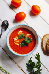 Tomato puree soup with chicken and bell pepper - 371424274
