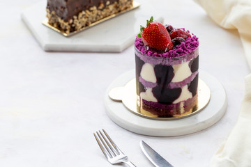 forest fruit cake on white background