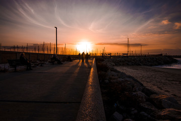 sunset on the beach promenade