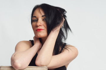 Photo session in the studio. White woman as a model. Portraits