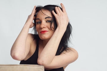 Photo session in the studio. White woman as a model. Portraits