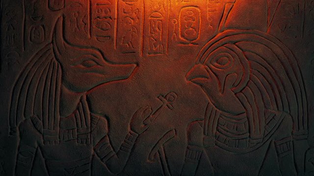 Inside Pyramid Wall Carving In Firelight