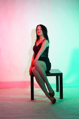 Photo session in the studio. White woman as a model. Portraits