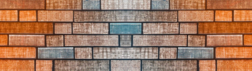Orange brown blue ( complementary colors ) abstract brick fabric textile tiles wall texture background banner panorama