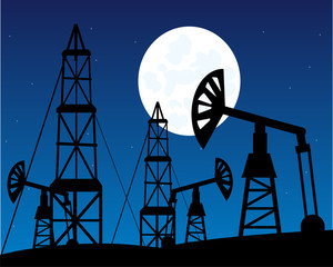 Mining to oils in desert night landscape